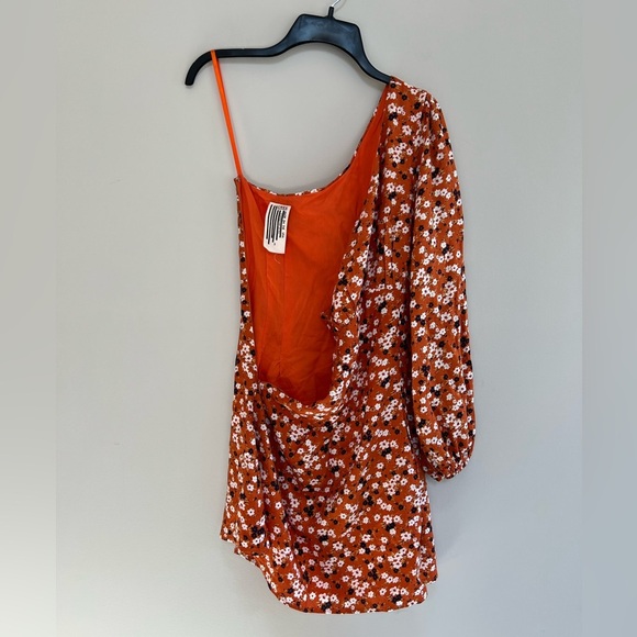 Free People Jules Orange Blue Floral One Shoulder Mini Dress, size 2 - Picture 4 of 10